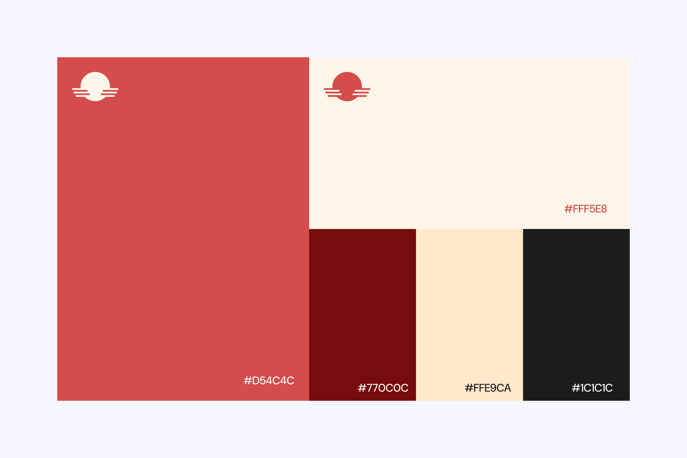 The Catalina Suites colour ramp, with hex values for the coral, cream, maroon, peach, and near-black swatches